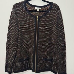 Christopher & Banks Metallic Knit Zip-Front Cardigan Jacket Multicolor – Size L